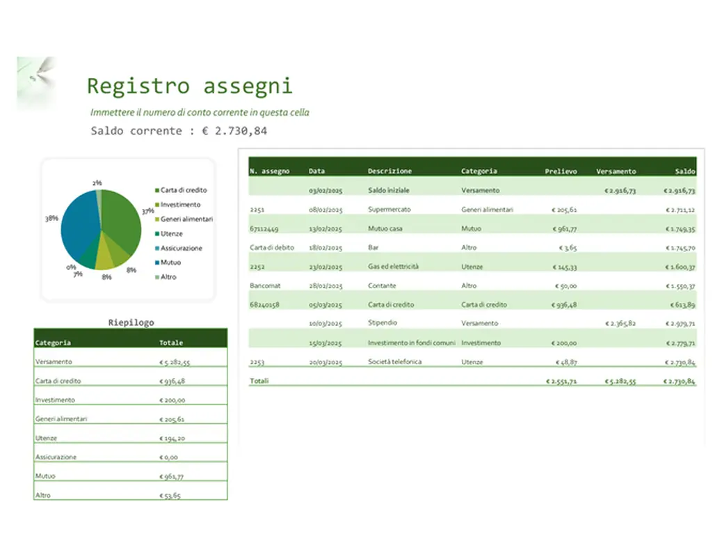 Registro assegni con grafico