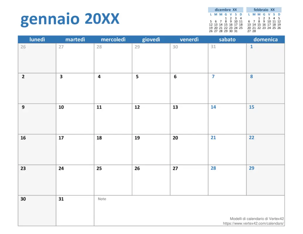 Calendario annuale personalizzato blue modern-simple