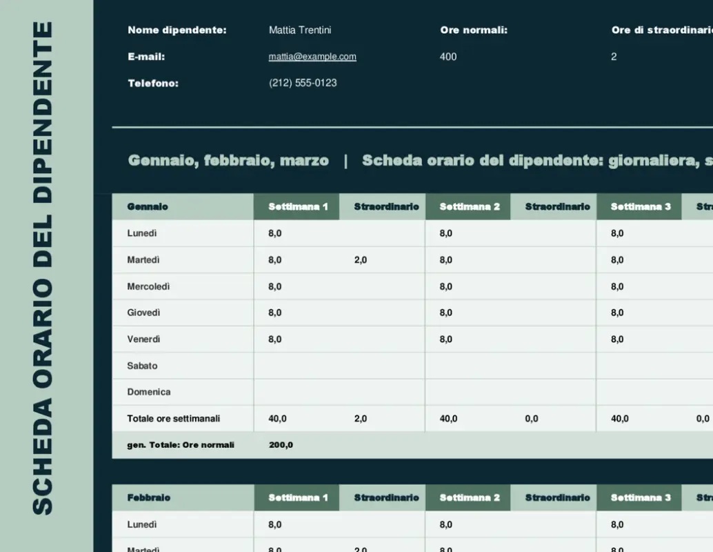 Scheda attività dipendente (settimanale, mensile, annuale) green modern simple