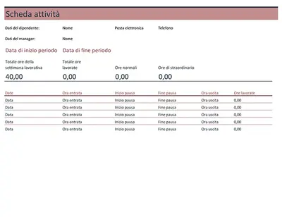 Scheda attività settimanale
