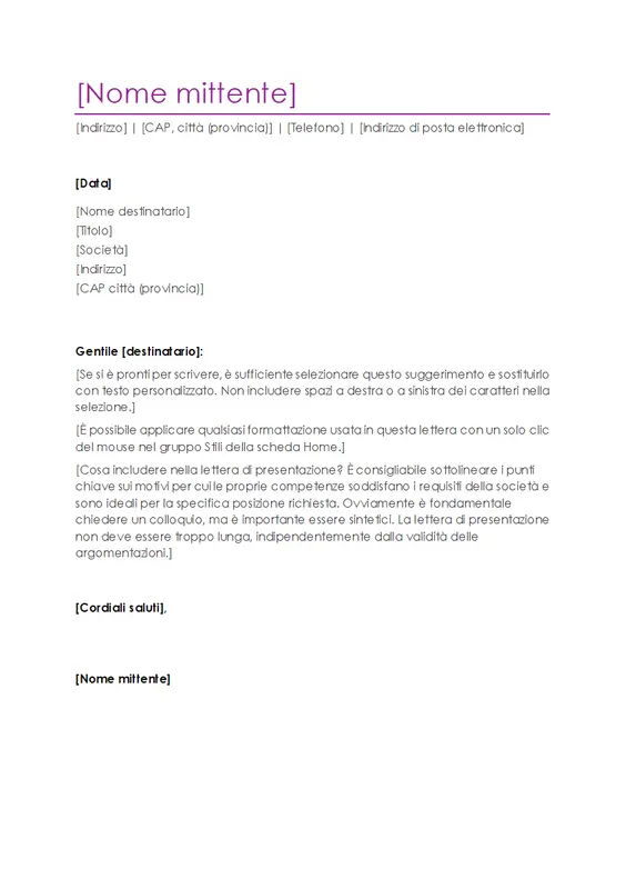Lettera di presentazione per curriculum (viola)