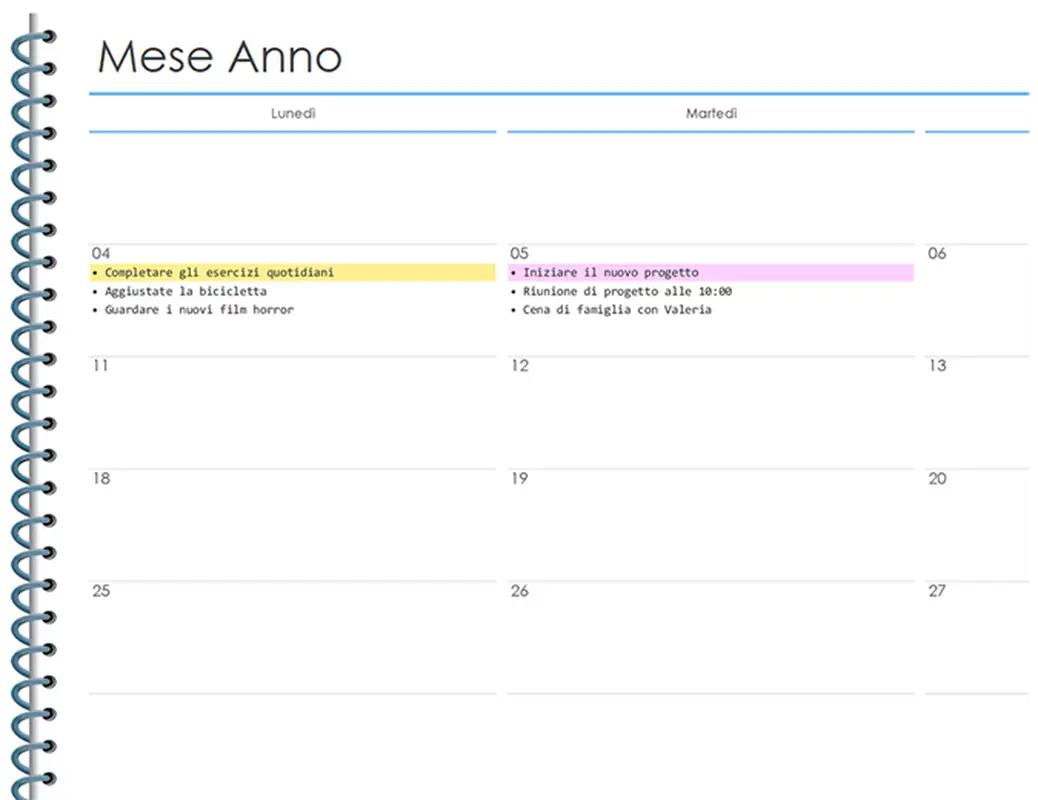 Agenda personale mensile modern simple