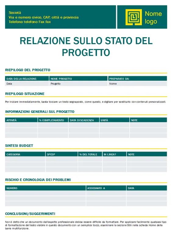 Relazione sullo stato del progetto (schema Senza tempo) modern simple