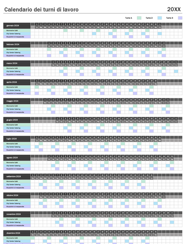 Calendario dei turni di lavoro white modern simple