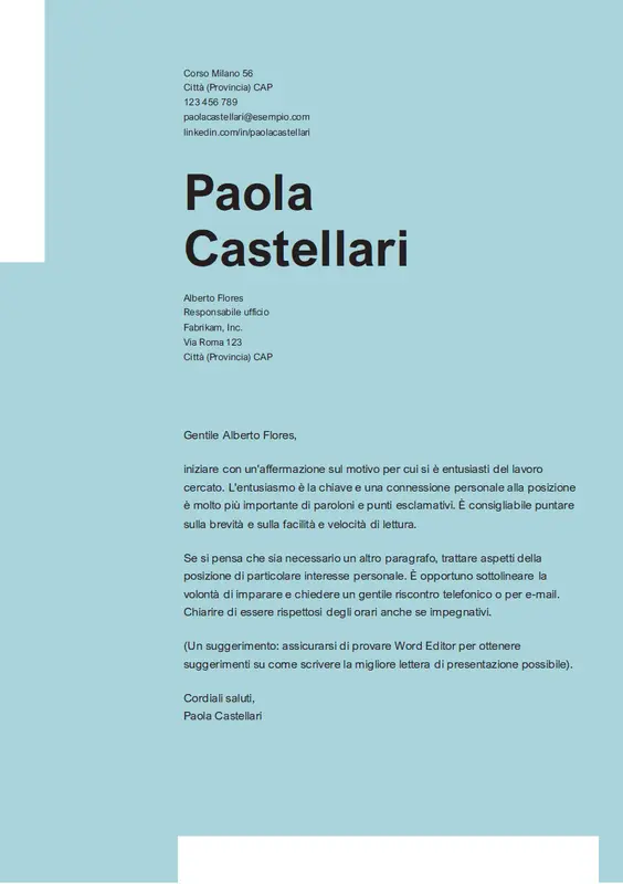 Lettera di presentazione elegante ed ordinata modern bold