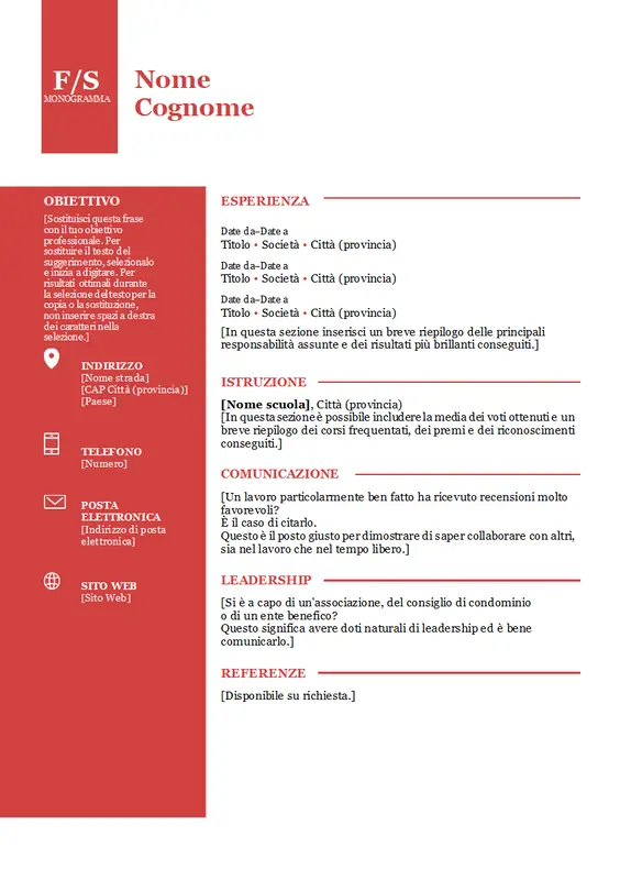 Curriculum con monogramma in grassetto modern-simple