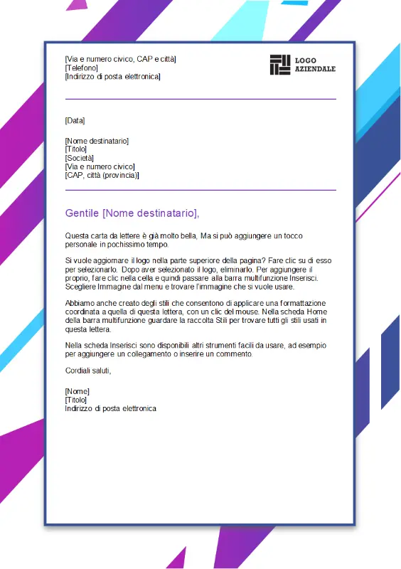 Carta intestata con motivo grafico viola purple modern-geometric