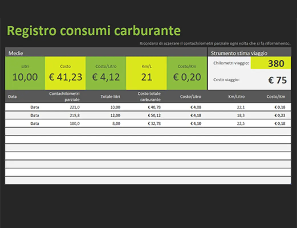 Registro consumi carburante green modern simple