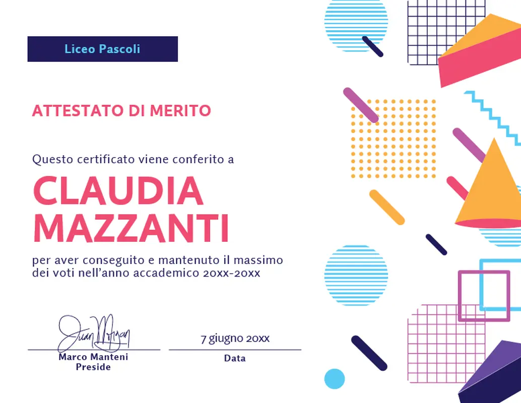 Attestati di merito scolastici modern geometric