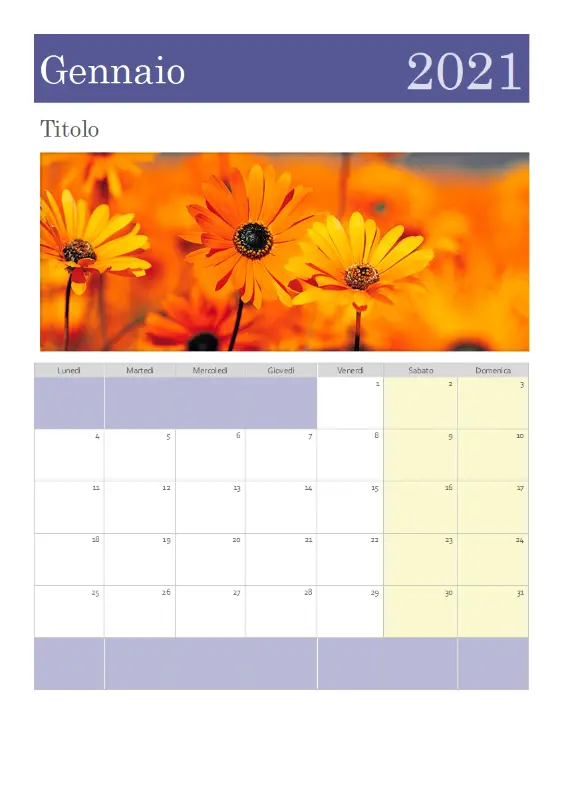 Calendario fotografico purple modern-simple