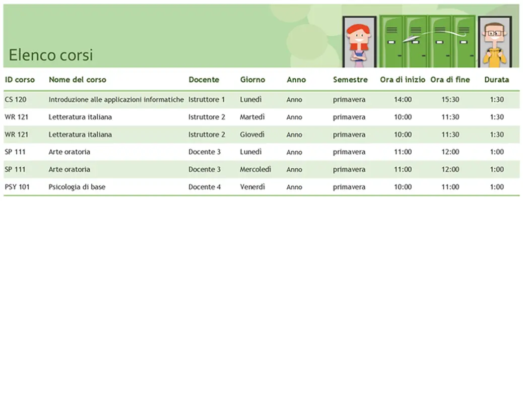 Calendario del semestre modern simple