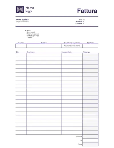 Fattura di servizio (schema Linee semplici)