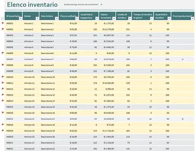 Elenco di inventario con evidenziazione per il riordino modern simple