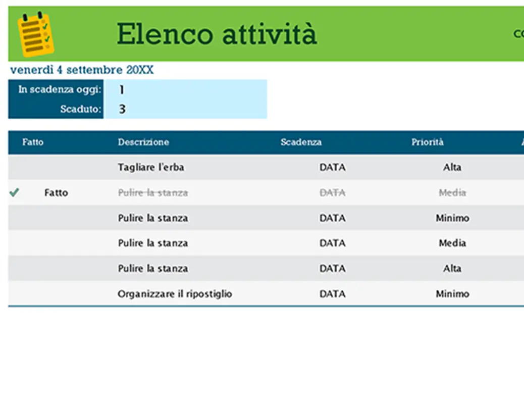 Elenco attività domestiche modern simple