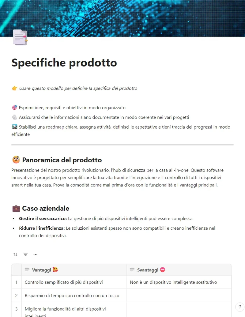 Specifiche prodotto