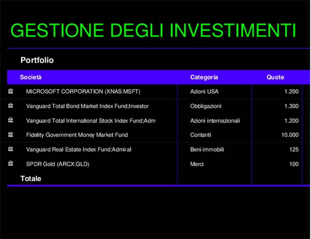 Registro investimenti  modern simple