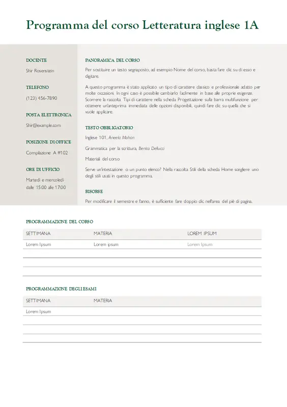 Programma del corso modern simple