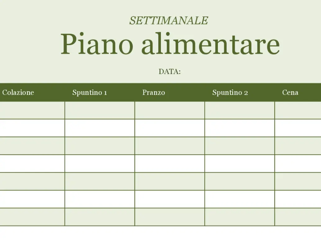 Piano alimentare settimanale green modern-simple
