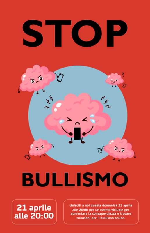 Poster di sensibilizzazione per fermare il bullismo red modern-bold