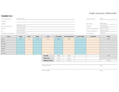 Foglio presenze settimanale (21,6 x 27,9 cm, orizzontale) modern simple