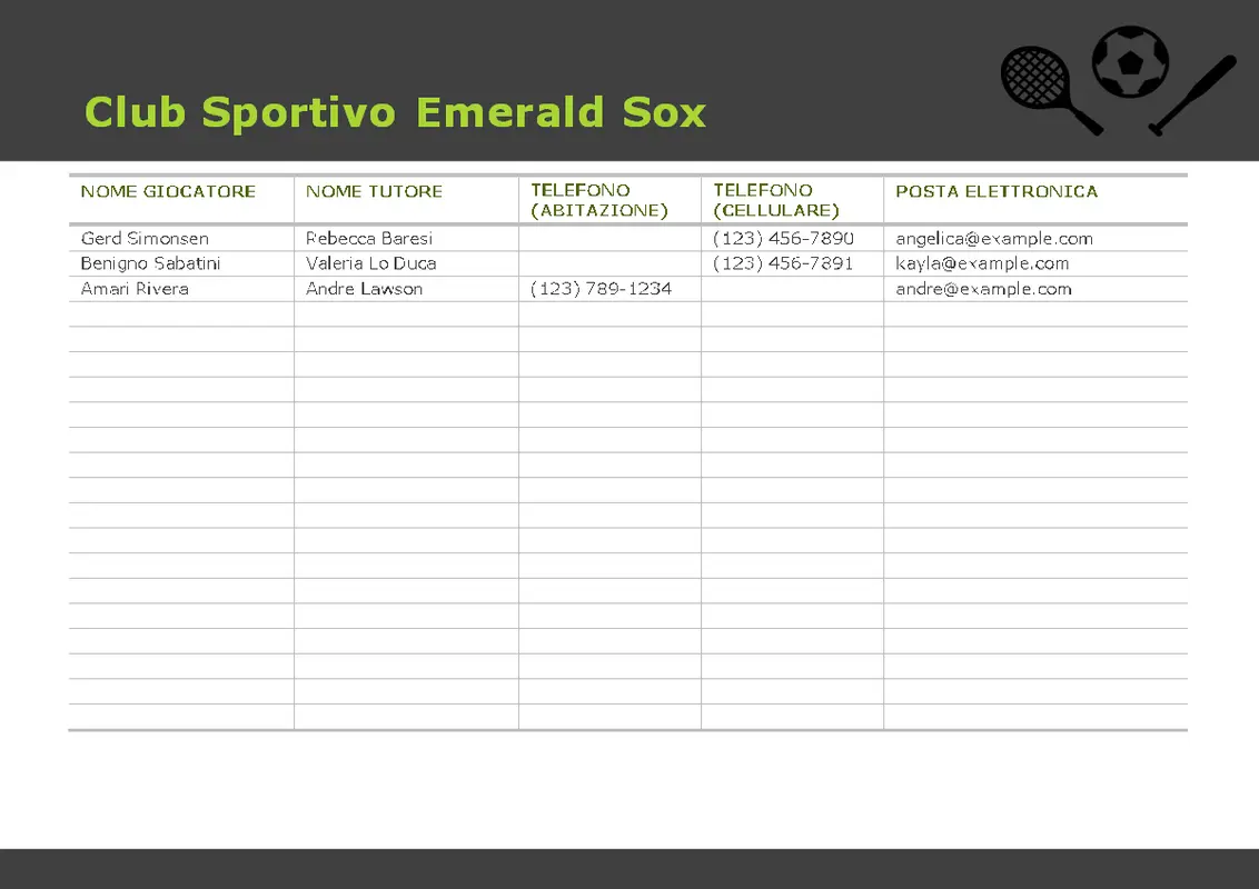 Elenco contatti per sport giovanili modern simple