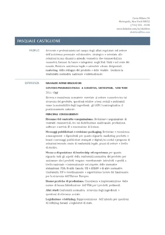 Curriculum per responsabile di affari normativi modern simple