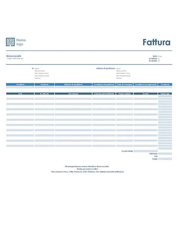 Fattura di vendita (schema Semplice blu) modern-simple