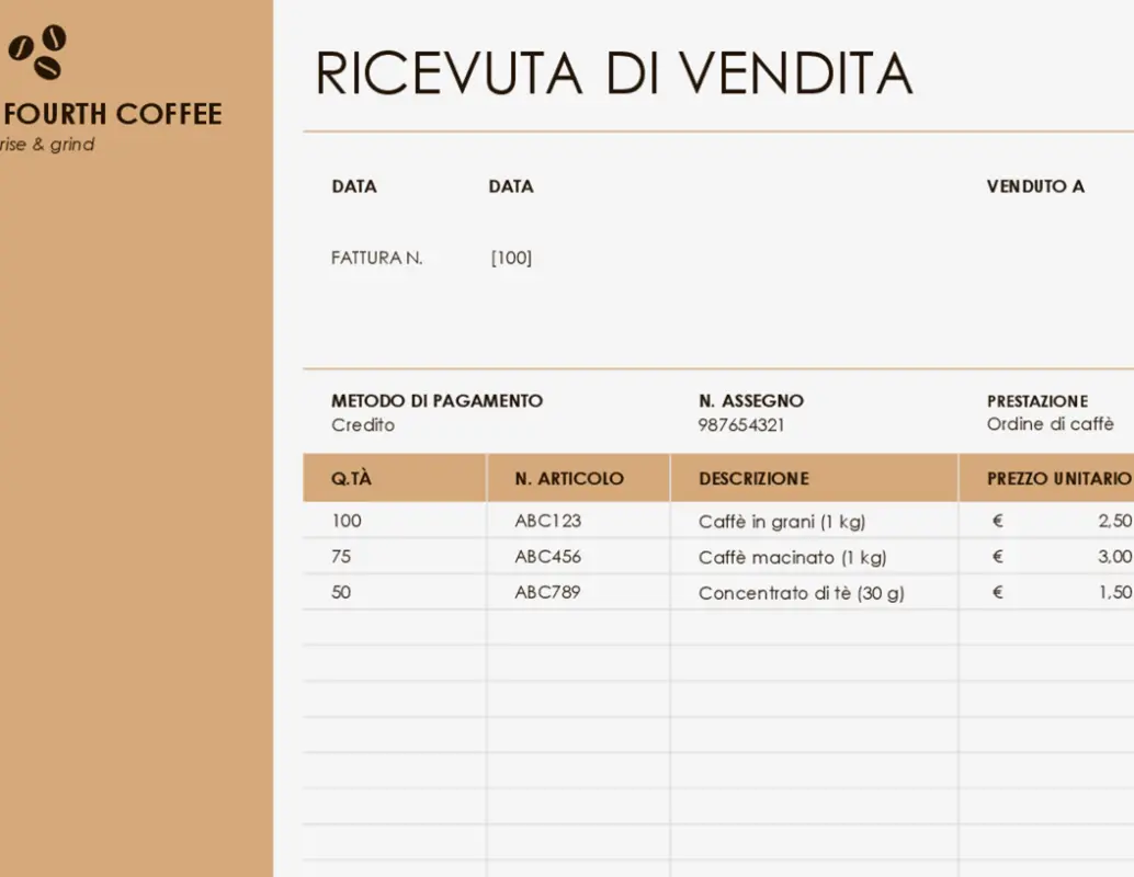 Ricevuta di vendita con logo brown modern simple