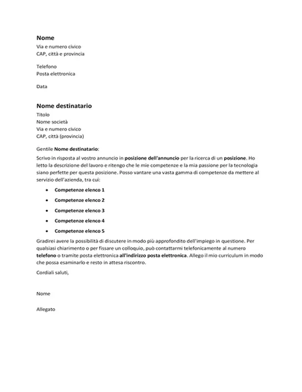 Lettera di presentazione in risposta a un annuncio