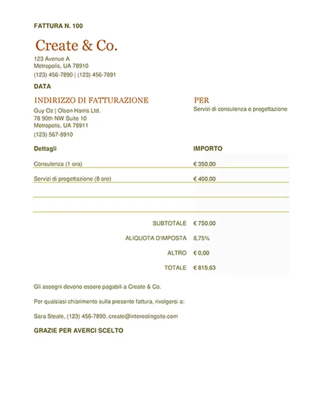 Fattura (foglio di lavoro) modern simple