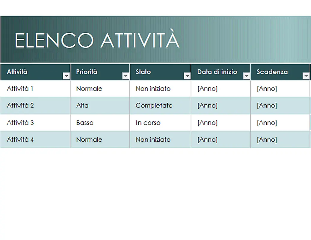 Elenco attività semplice