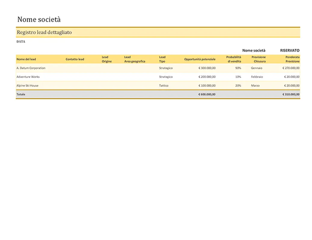 Registro potenziali clienti modern simple