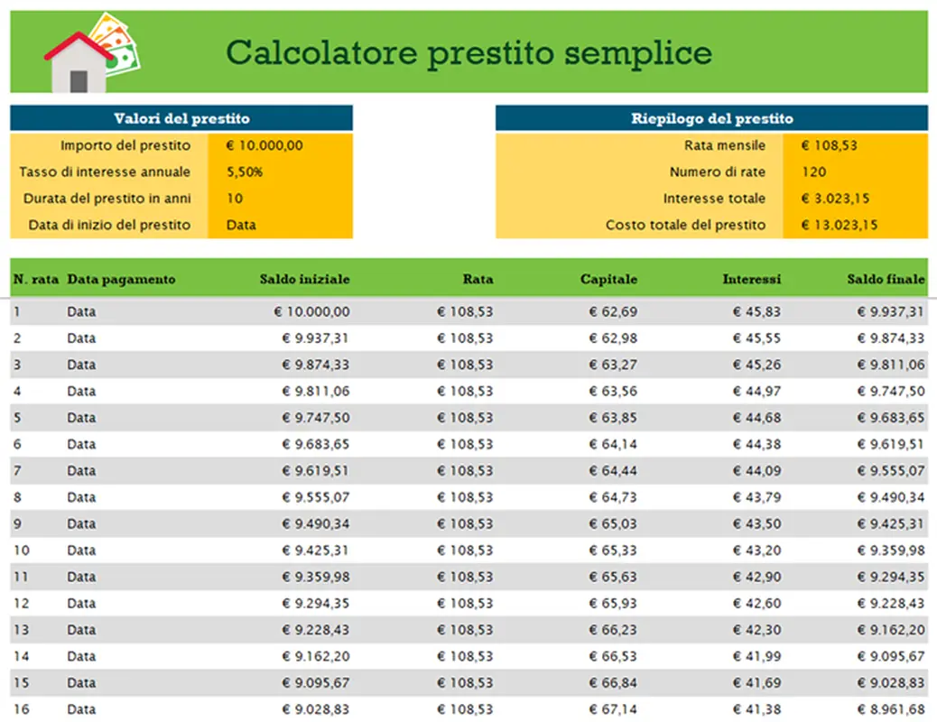 Calcolatore prestito modern color block
