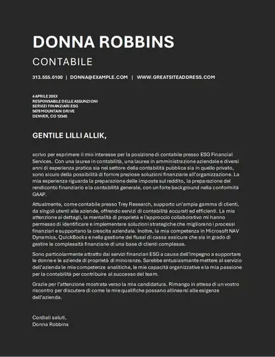 Lettera di presentazione per sistemi di rilevamento dei candidati per il settore finanziario