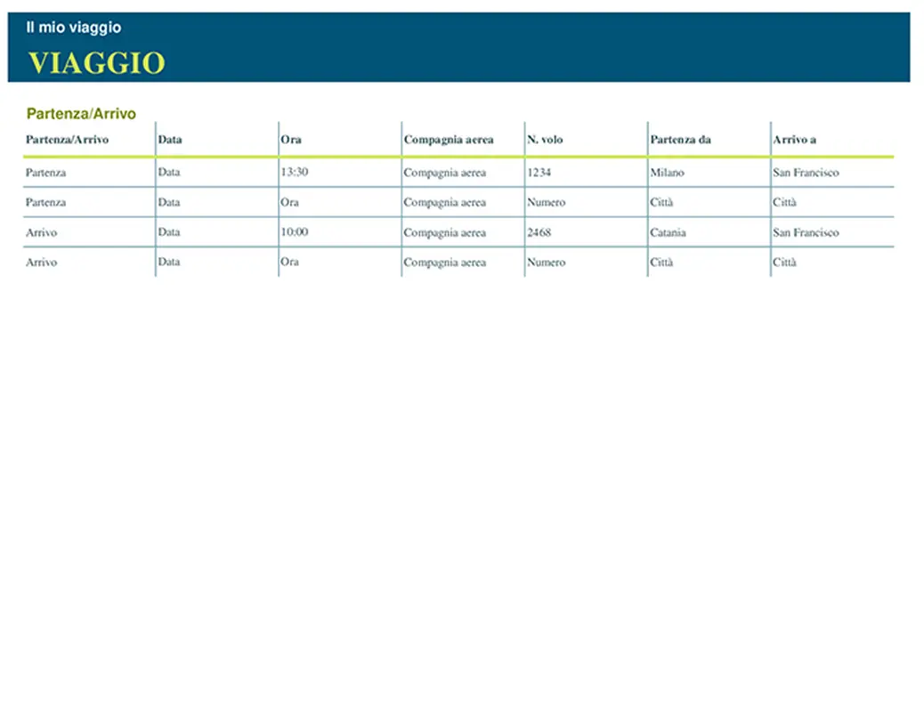 Pianificazione viaggi (foglio di lavoro) modern simple