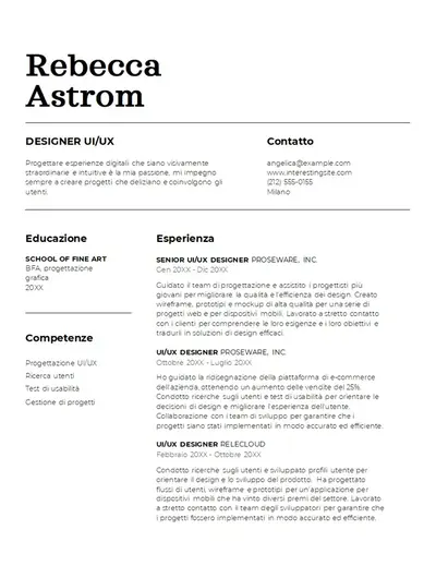 Curriculum per UI/UX designer classico