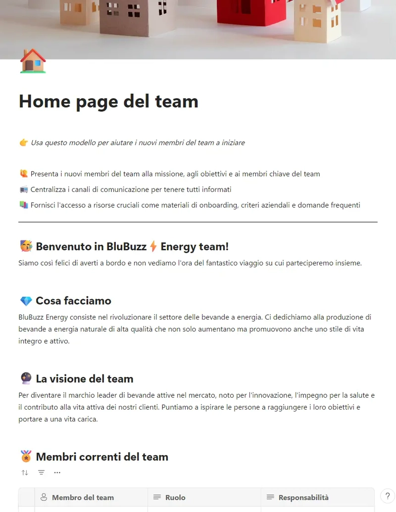 Home page del team