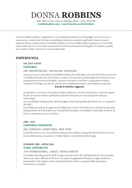Curriculum per contabile modern-simple