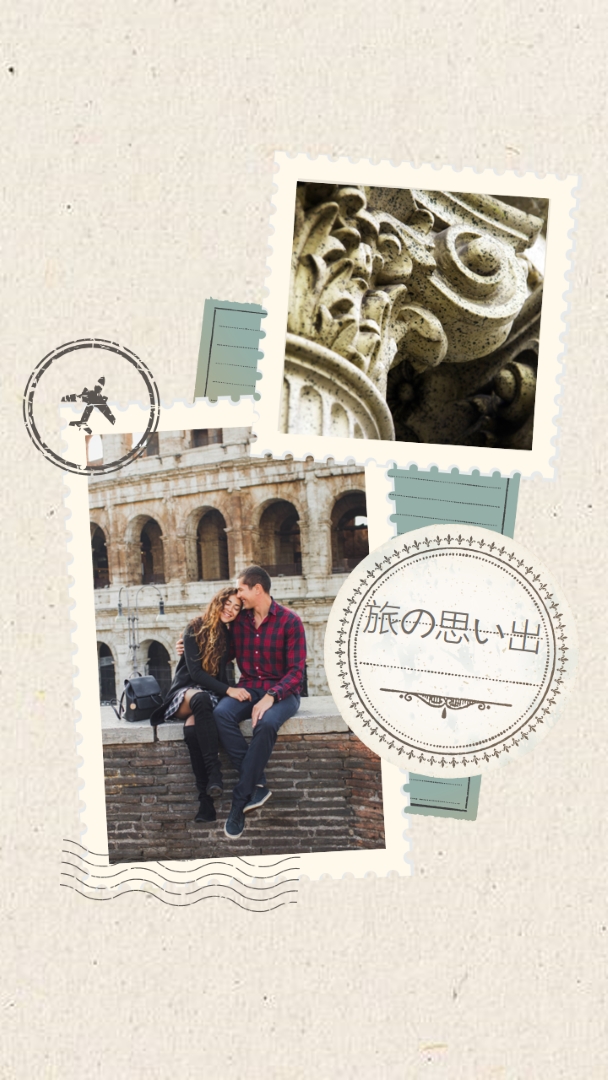 旅の思い出スクラップブック brown vintage,stamp,collage,whimsical,motif,scrapbook,retro,