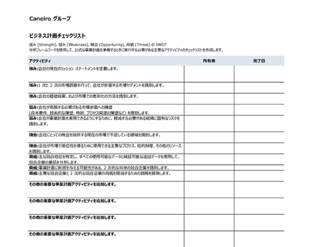 ビジネス計画のチェックリスト modern simple