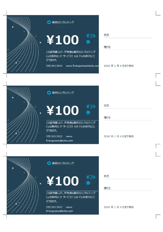 技術業界向けのギフト券 (1 ページあたり 3枚) gray modern-simple
