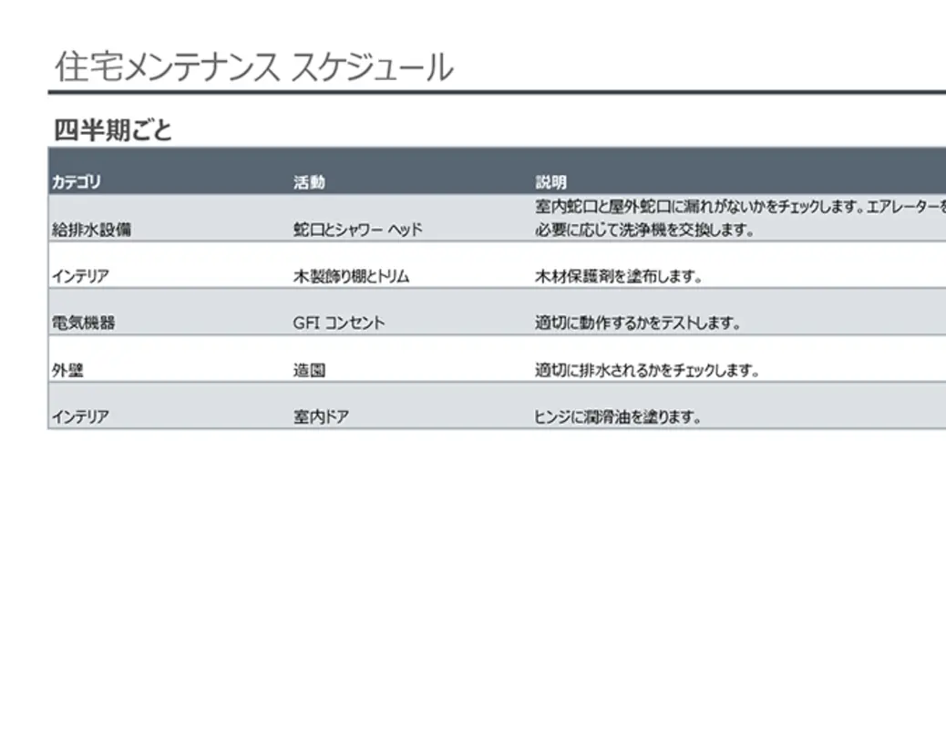 住宅メンテナンス スケジュールとタスク リスト modern simple