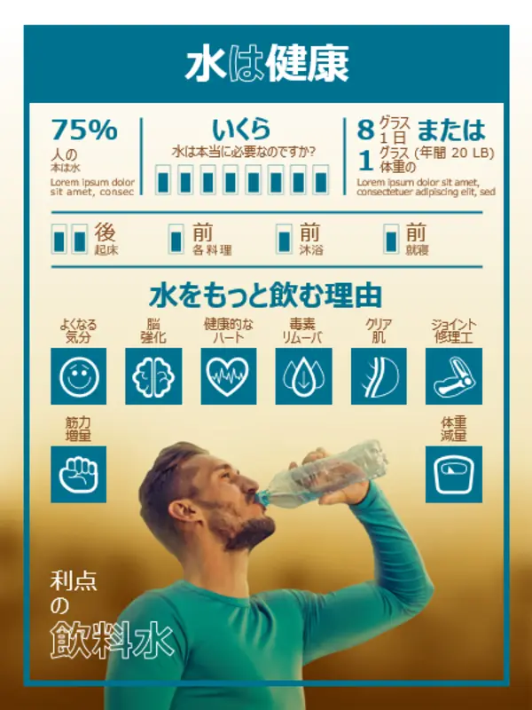 水を飲むことに関するインフォグラフィック ポスター blue modern-simple