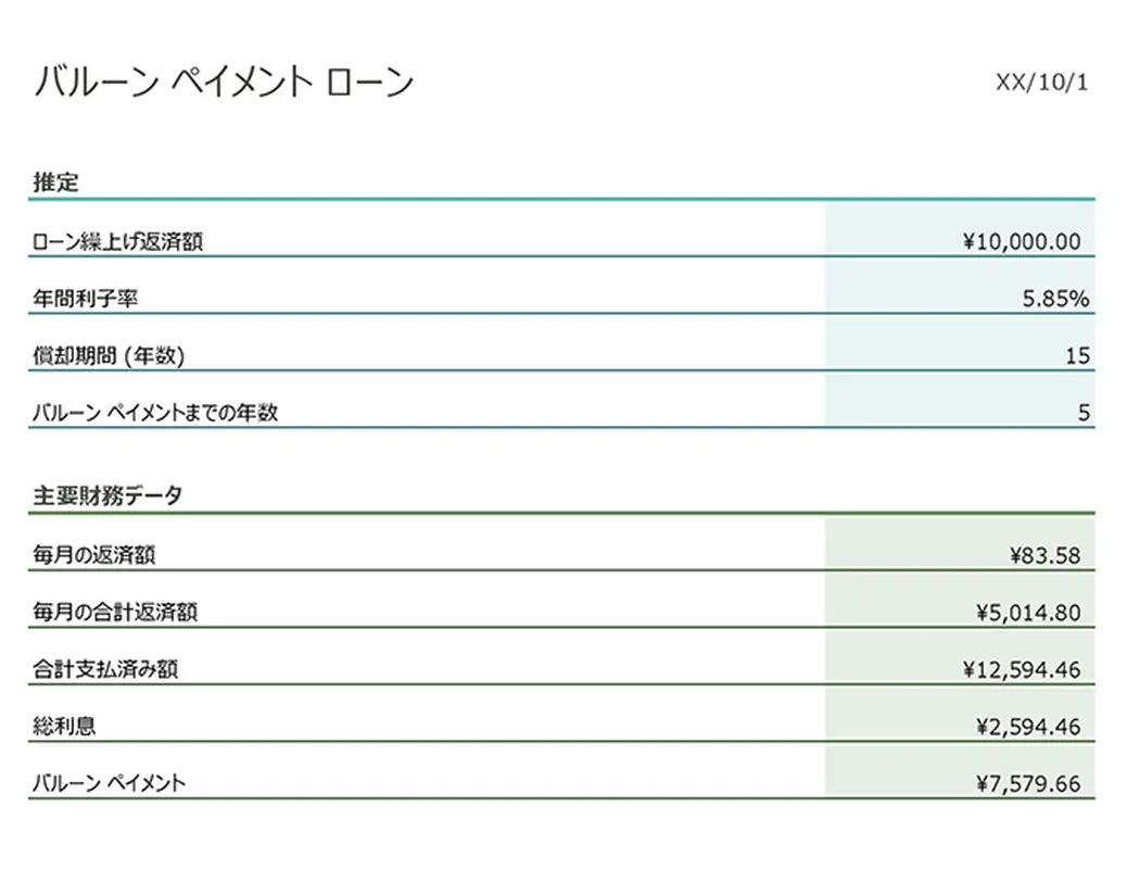 バルーン ローン ペイメント計算ツール modern simple