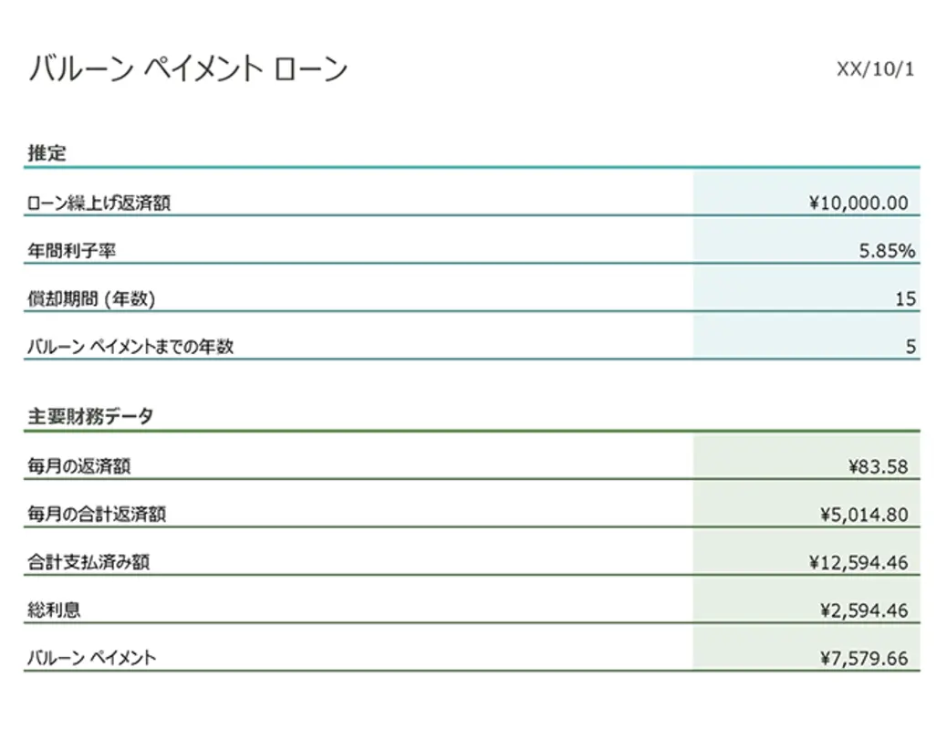 バルーン ローン ペイメント計算ツール modern simple