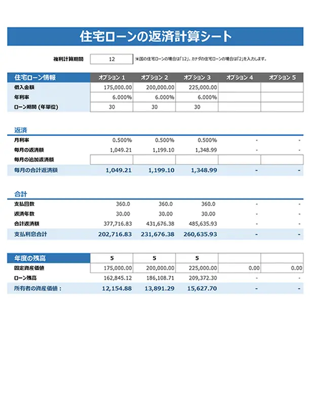 住宅ローンの返済計算シート modern simple