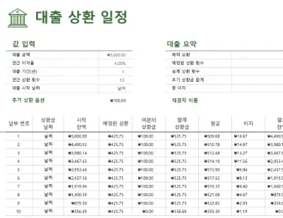대출 상환 일정 green modern-simple