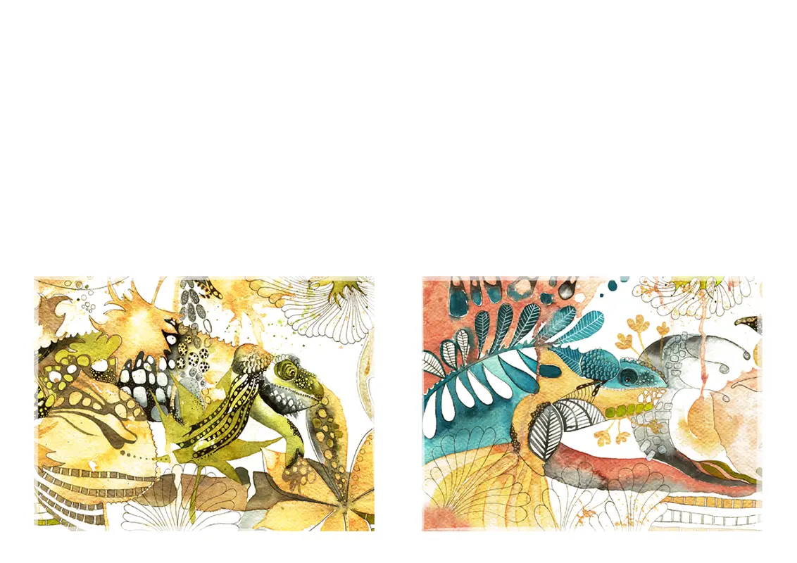 카멜레온 인사말 카드(1/4로 접기) whimsical-color-block