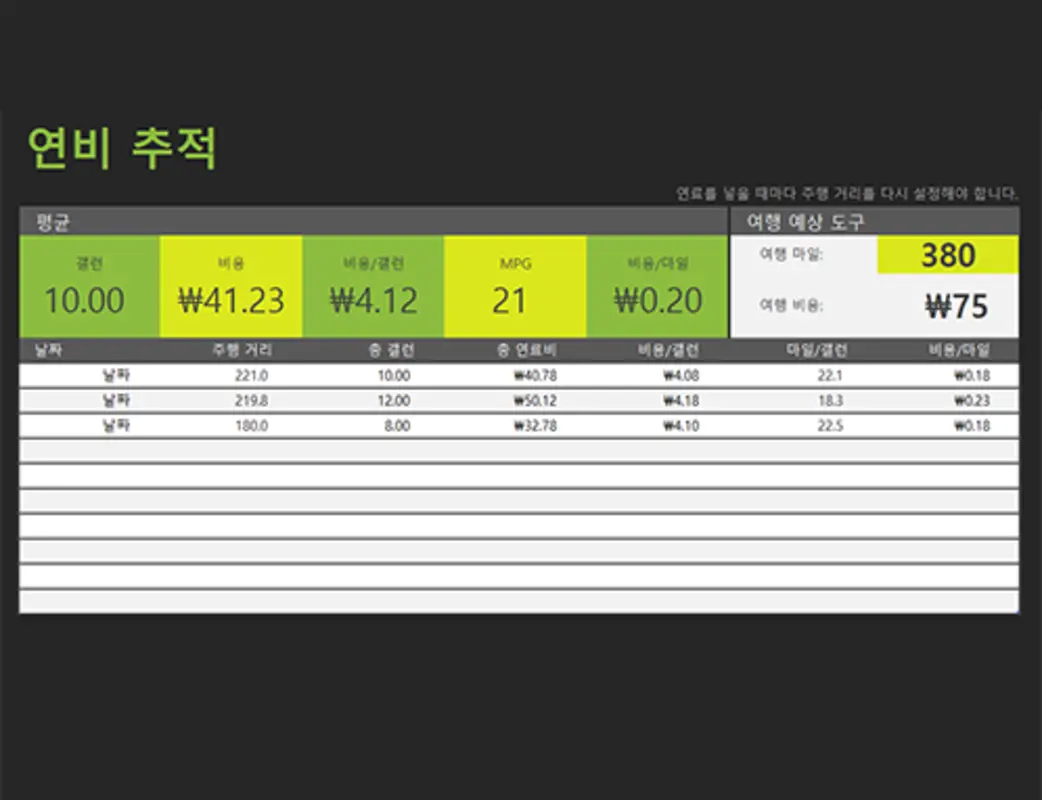 연비 추적 green modern simple