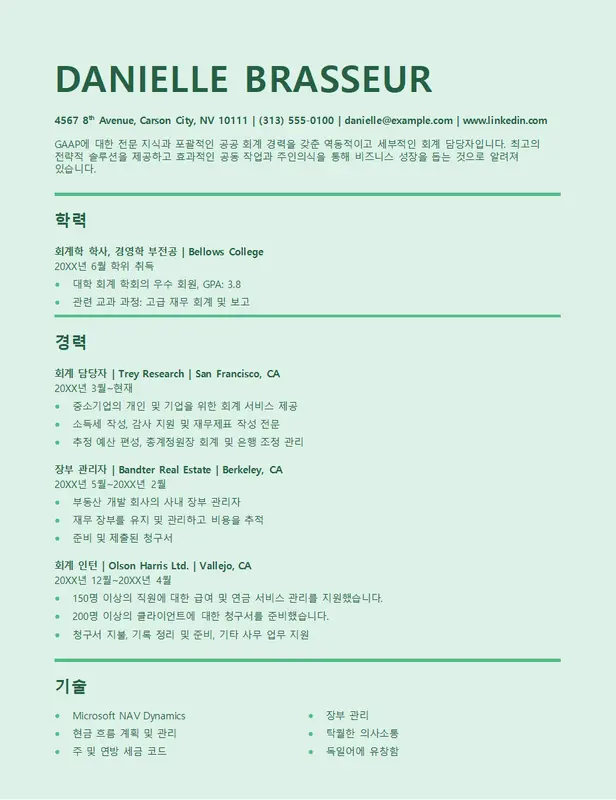 ATS 세련된 회계 이력서
